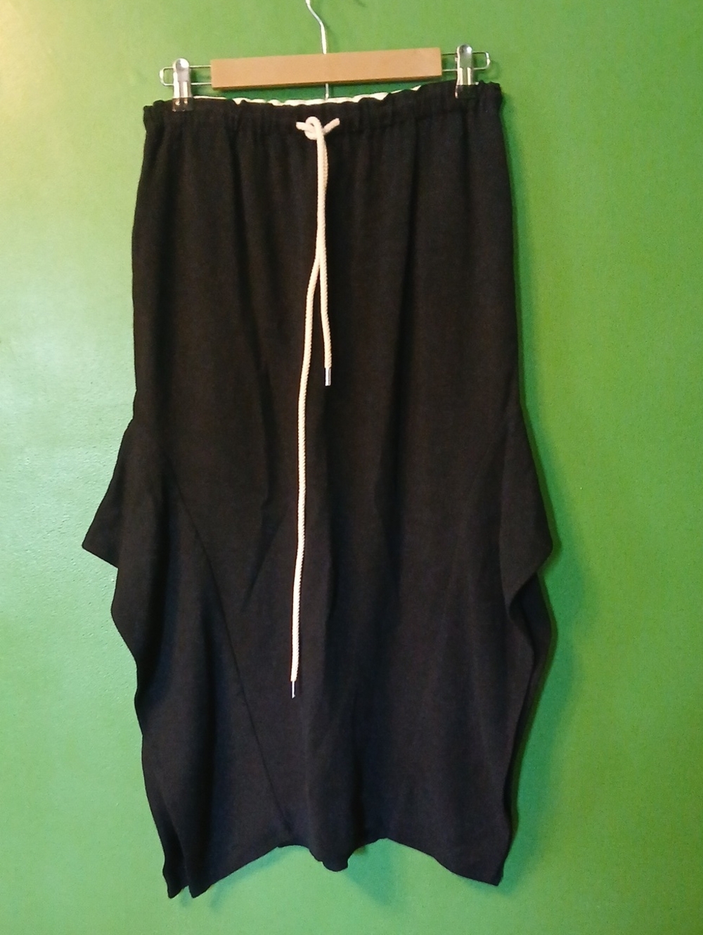 bassike Black Asymmetrical Drawstring Skirt